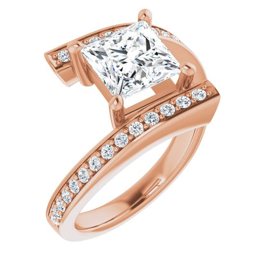 10K Rose Gold Customizable Faux-Bar-set Princess/Square Cut Design with Accented Bypass Band