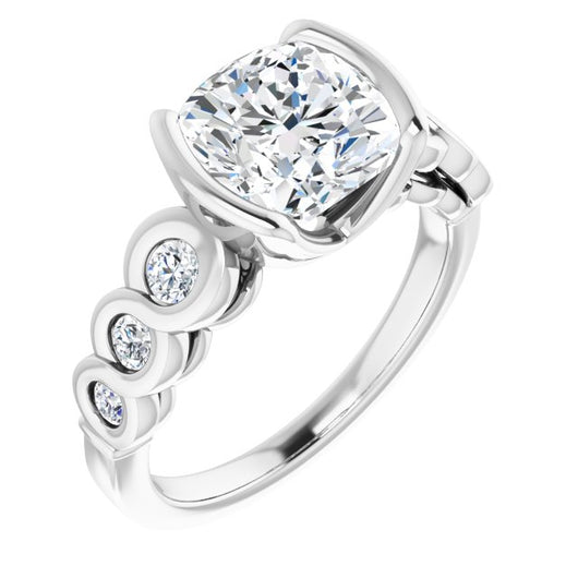 10K White Gold Customizable 7-stone Cushion Cut Design with Interlocking Infinity Band