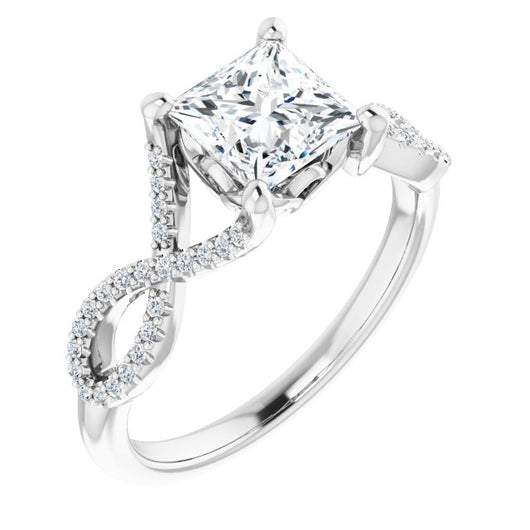 10K White Gold Customizable Princess/Square Cut Design with Twisting Infinity-inspired, Pavé Split Band