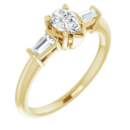 10K Yellow Gold Customizable 3-stone Pear Cut Design with Dual Baguette Accents)