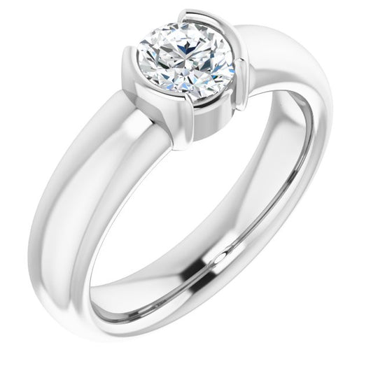 10K White Gold Customizable Bezel-set Round Cut Solitaire with Thick Band