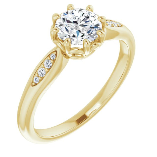 10K Yellow Gold Customizable 9-stone Round Cut Design with 8-prong Decorative Basket & Round Cut Side Stones