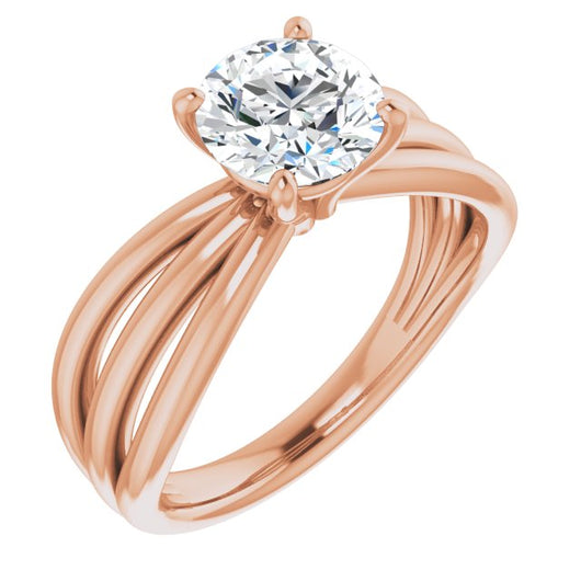 10K Rose Gold Customizable Round Cut Solitaire Design with Wide, Ribboned Split-band