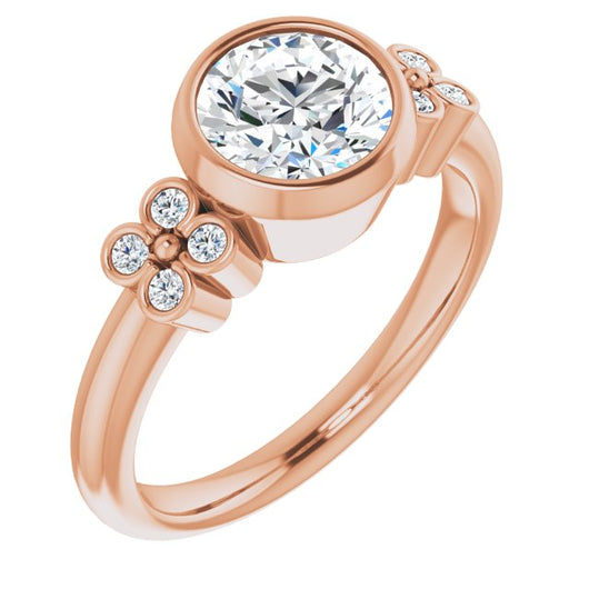 10K Rose Gold Customizable 9-stone Bezel-set Round Cut Design with Quad Round Bezel Side Stones Each Side