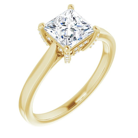 10K Yellow Gold Customizable Cathedral-Raised Princess/Square Cut Style with Prong Accents Enhancement