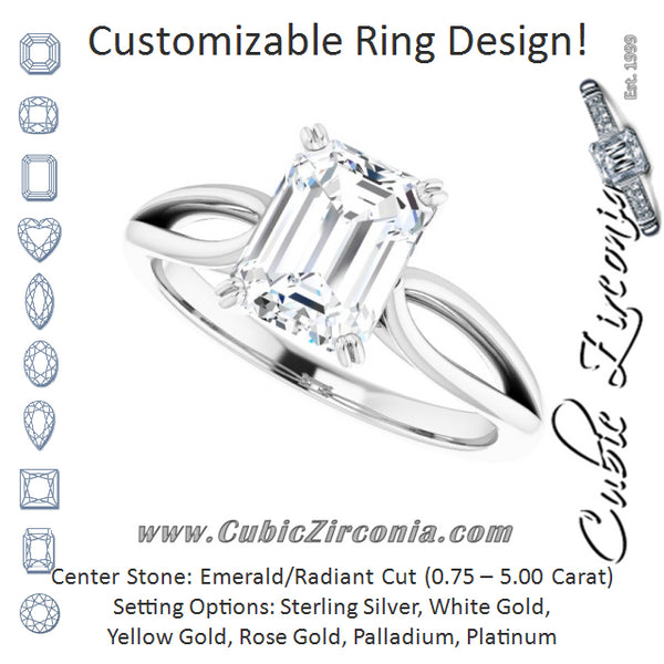 Cubic Zirconia Engagement Ring- The Gayle (Customizable Emerald Cut Solitaire with Wide-Split Band)