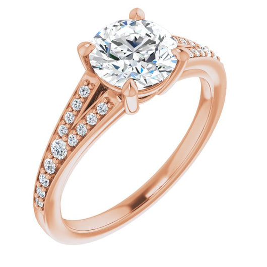 10K Rose Gold Customizable Round Cut Center with Thin Split-Shared Prong Band