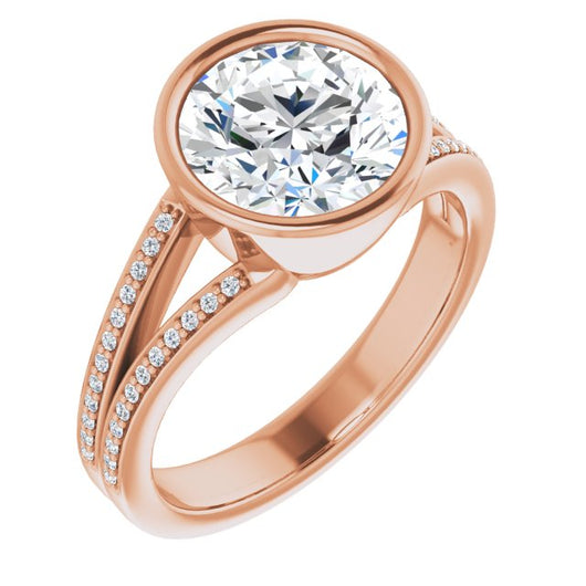 10K Rose Gold Customizable Bezel-set Round Cut Design with Split Shared Prong Band