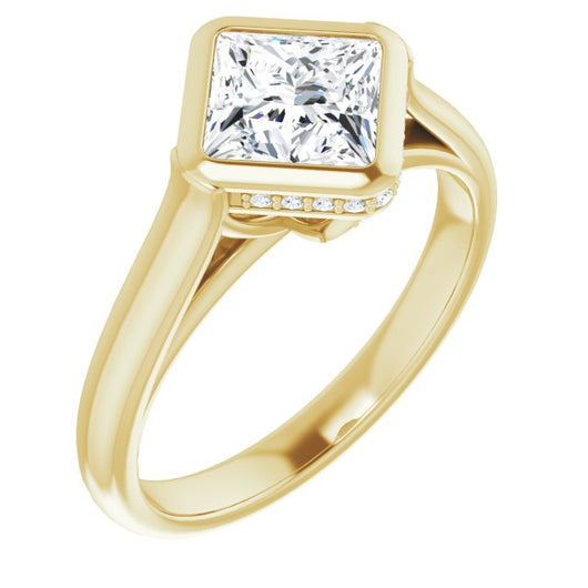 10K Yellow Gold Customizable Princess/Square Cut Semi-Solitaire with Under-Halo and Peekaboo Cluster