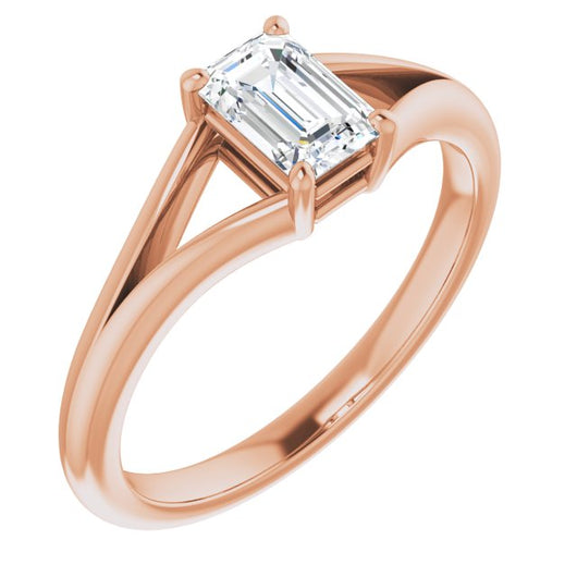 10K Rose Gold Customizable Emerald/Radiant Cut Solitaire with Tapered Split Band