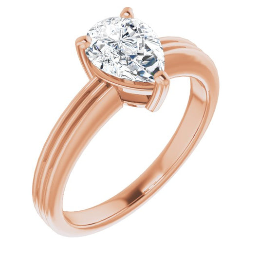 10K Rose Gold Customizable Pear Cut Solitaire with Double-Grooved Band