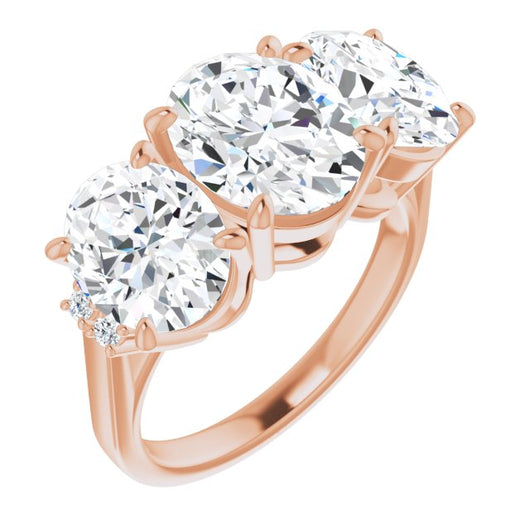 10K Rose Gold Customizable Triple Oval Cut Design with Quad Vertical-Oriented Round Accents