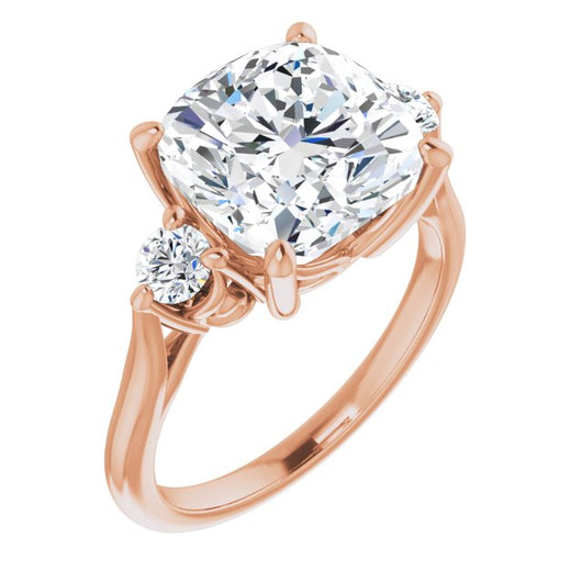 10K Rose Gold Customizable Three-stone Cushion Cut Design with Small Round Accents and Vintage Trellis/Basket