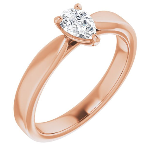 10K Rose Gold Customizable Pear Cut Cathedral Solitaire with Wide Tapered Band