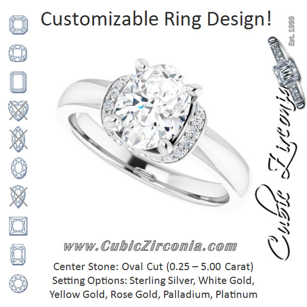 Cubic Zirconia Engagement Ring- The Jennifer Elena (Customizable Oval Cut Style featuring Saddle-shaped Under Halo)