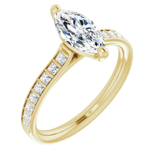 10K Yellow Gold Customizable Marquise Cut Style with Princess Channel Bar Setting