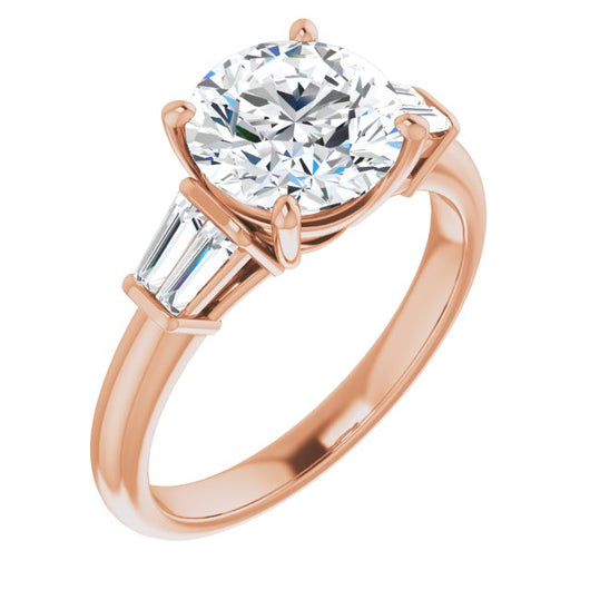 14K Rose Gold Customizable 5-stone Round Cut Style with Quad Tapered Baguettes