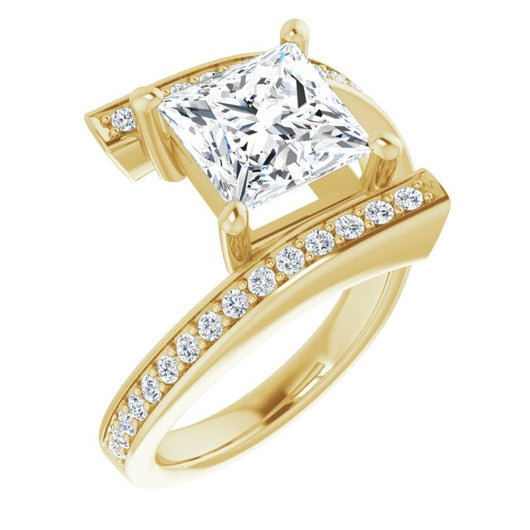 10K Yellow Gold Customizable Faux-Bar-set Princess/Square Cut Design with Accented Bypass Band