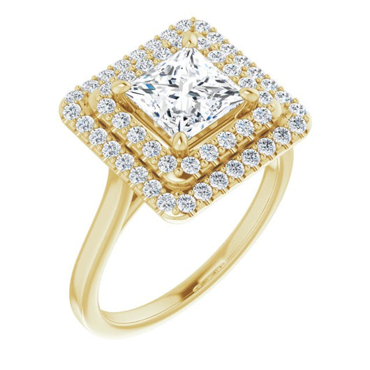 10K Yellow Gold Customizable Cathedral-set Princess/Square Cut Design with Double Halo