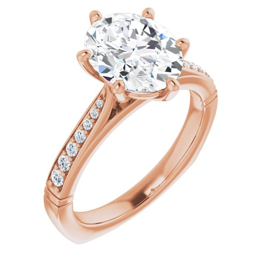 10K Rose Gold Customizable Oval Cut Design with Tapered Euro Shank and Graduated Band Accents