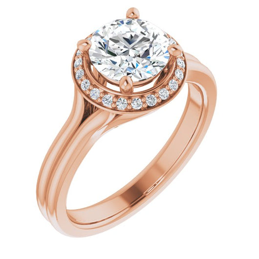 10K Rose Gold Customizable Cathedral-set Round Cut Design with Split-band & Halo Accents