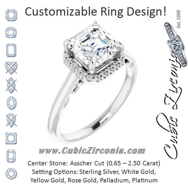 Cubic Zirconia Engagement Ring- The Honesty (Customizable Cathedral-Halo Asscher Cut Style featuring Sculptural Trellis)