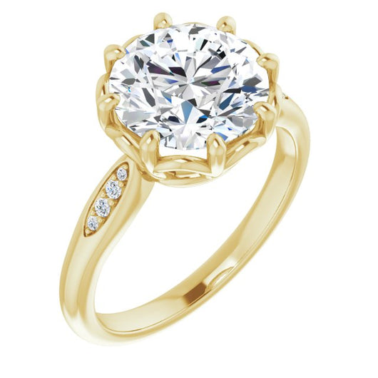 10K Yellow Gold Customizable 9-stone Round Cut Design with 8-prong Decorative Basket & Round Cut Side Stones