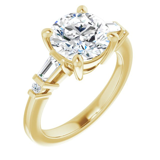 10K Yellow Gold Customizable 5-stone Baguette+Round-Accented Round Cut Design)