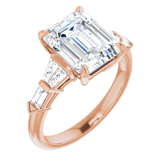 10K Rose Gold Customizable 7-stone Design with Emerald/Radiant Cut Center and Baguette Accents