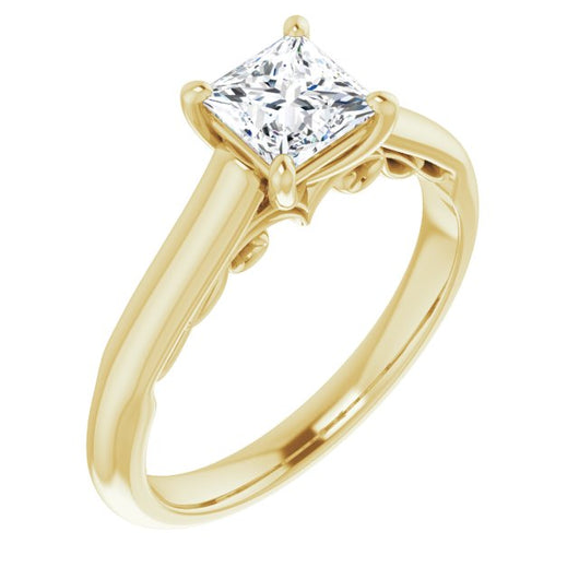 10K Yellow Gold Customizable Princess/Square Cut Cathedral Solitaire with Two-Tone Option Decorative Trellis 'Down Under'