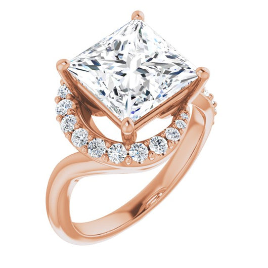 10K Rose Gold Customizable Princess/Square Cut Design with Swooping Pavé Bypass Band