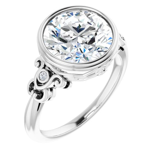 10K White Gold Customizable 5-stone Design with Round Cut Center and Quad Round-Bezel Accents