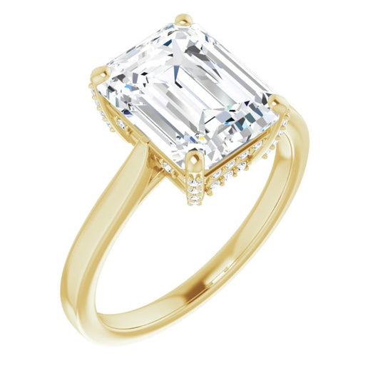 10K Yellow Gold Customizable Cathedral-Raised Emerald/Radiant Cut Style with Prong Accents Enhancement