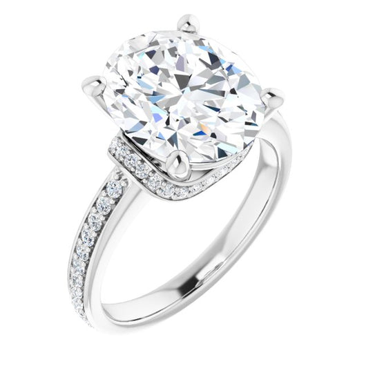 10K White Gold Customizable Oval Cut Setting with Organic Under-halo & Shared Prong Band