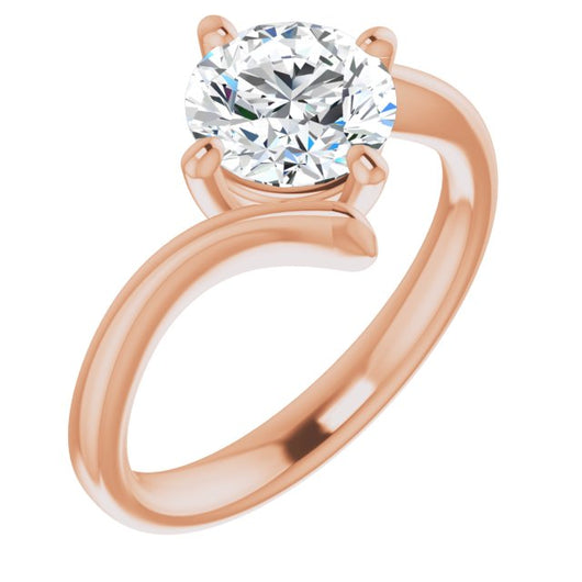 10K Rose Gold Customizable Round Cut Solitaire with Thin, Bypass-style Band