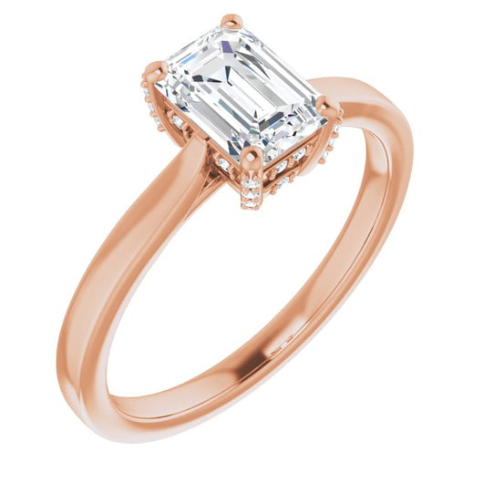 10K Rose Gold Customizable Cathedral-Raised Emerald/Radiant Cut Style with Prong Accents Enhancement