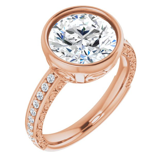 10K Rose Gold Customizable Bezel-set Round Cut Design with Cloud-pattern Band & Semi-Eternity Accents