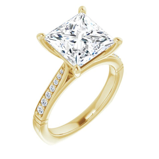 10K Yellow Gold Customizable Princess/Square Cut Design with Tapered Euro Shank and Graduated Band Accents