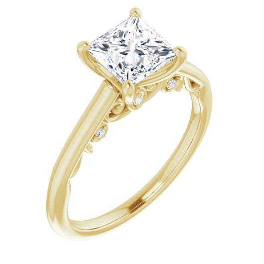 10K Yellow Gold Customizable Cathedral-set Princess/Square Cut Style featuring Peekaboo Trellis Hidden Stones