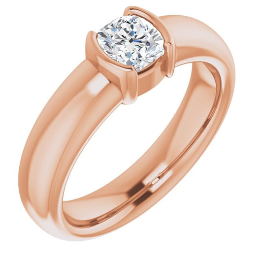 10K Rose Gold Customizable Bezel-set Cushion Cut Solitaire with Thick Band