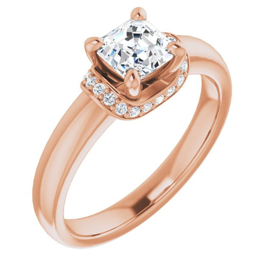 10K Rose Gold Customizable Asscher Cut Style featuring Saddle-shaped Under Halo