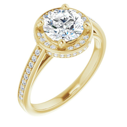 10K Yellow Gold Customizable Cathedral-Halo Round Cut Design with Under-halo & Shared Prong Band