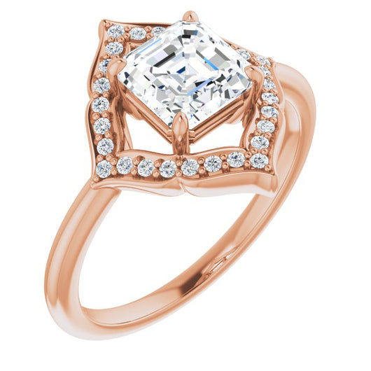 10K Rose Gold Customizable Asscher Cut Style with Artistic Equilateral Halo and Ultra-thin Band