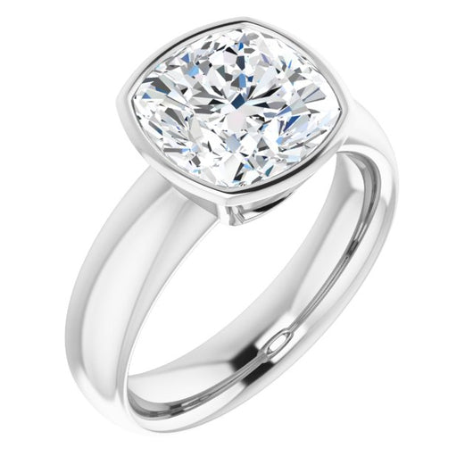 10K White Gold Customizable Bezel-set Cushion Cut Solitaire with Wide Band