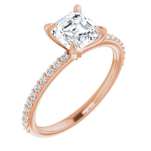 10K Rose Gold Customizable Asscher Cut Style with Delicate Pavé Band