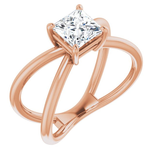 10K Rose Gold Customizable Princess/Square Cut Solitaire with Semi-Atomic Symbol Band