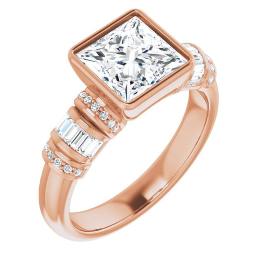 10K Rose Gold Customizable Bezel-set Princess/Square Cut Setting with Wide Sleeve-Accented Band