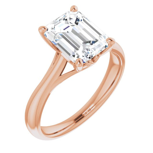 10K Rose Gold Customizable Emerald/Radiant Cut Solitaire with Decorative Prongs & Tapered Band