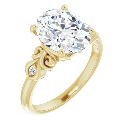 10K Yellow Gold Customizable 3-stone Oval Cut Design with Small Round Accents and Filigree