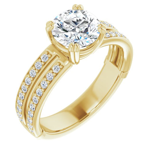 10K Yellow Gold Customizable Round Cut Design featuring Split Band with Accents